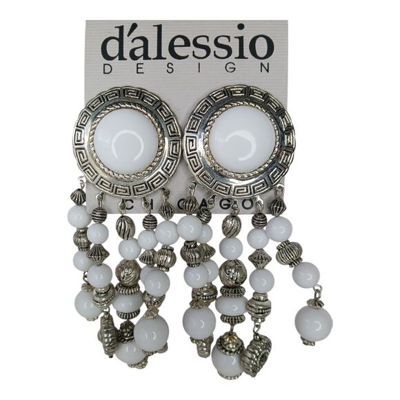 D’Alessio Design White & Silver Clip-On Statement Earrings – NOS - Picture 11 of 12